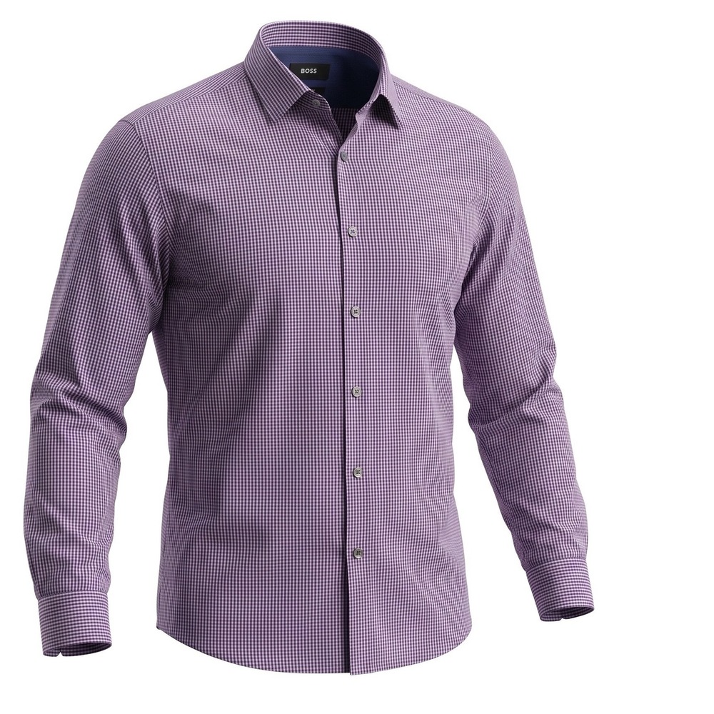 Hugo Boss Mens 2XL Regular Fit Burgundy MicroCheck Long Sleeve Button Down Shirt